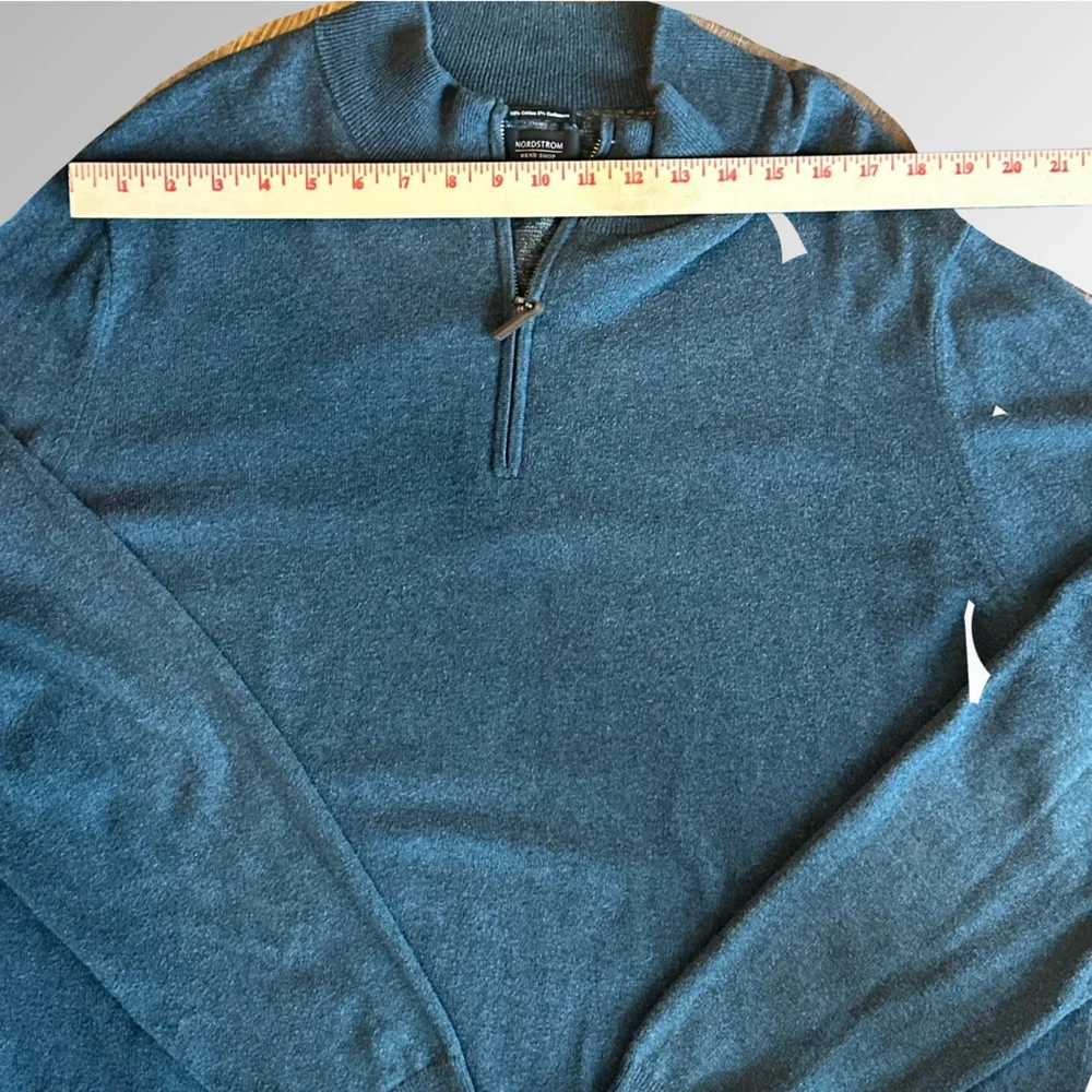 Nordstrom Cotton Cashmere Blend Blue Chinoise Quarter Zip High Neck Sweater XXL‎